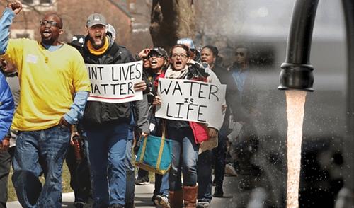 Los residentes de Flint marchan en por los problemas del agua en su comunidad. Foto: composición/ Dave Olds-Imani Los residentes de Flint marchan en por los problemas del agua en su comunidad. Foto: composición/ Dave Olds-Imani