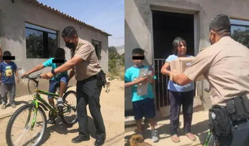 Menor recibió una bicicleta, juguetes y bienes de primera necesidad. Foto: PNP Menor recibió una bicicleta, juguetes y bienes de primera necesidad. Foto: PNP