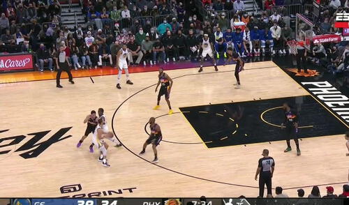 Stephen Curry anota un triple. Foto: captura de ESPN