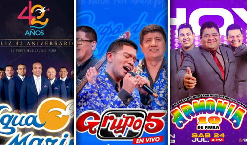 Agua Marina, el Grupo 5 y Armonía 10 son algunas de las orquestas más emblemáticas de la cumbia peruana. Foto: composición Instagram Agua Marina, el Grupo 5 y Armonía 10 son algunas de las orquestas más emblemáticas de la cumbia peruana. Foto: composición Instagram