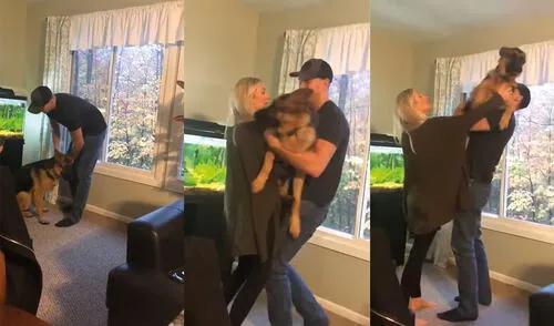 El perrito no dejó que la pareja del hombre lo agarre. Foto: captura de YouTube El perrito no dejó que la pareja del hombre lo agarre. Foto: captura de YouTube