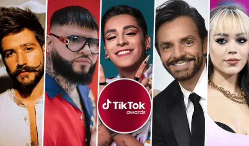 Camilo, Farruko, Kunno, Eugenio Derbez y Danna Paola se perfilan a ganar los premios TikTok. Foto: Composición LR