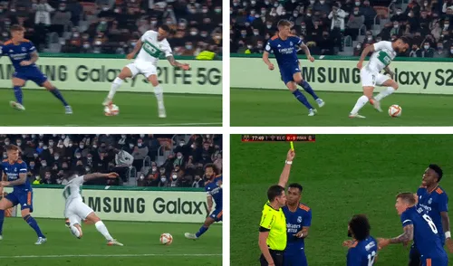 Toni Kroos se ganó la cartulina amarilla por una falta inexistente. Foto: captura DirecTV Sports/composición