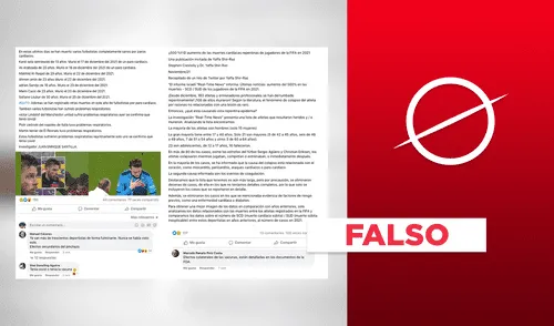 Es falso que se haya incrementado el número de muertes en futbolistas por la vacuna contra la COVID-19. Fuente: Captura LR, Facebook.