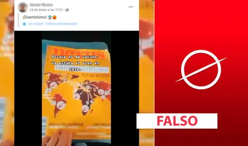 Es falso que revista francesa muestre que la pandemia de la COVID-19 fue planificada. Foto: plantilla Verificador LR