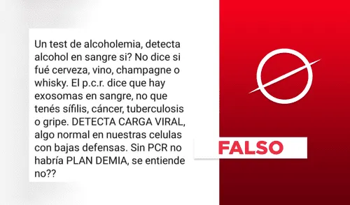 No, el diagnóstico PCR para COVID-19 no detecta exosomas en sangre y carga viral. Fuente: Captura LR, Facebook.
