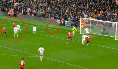 El futbolista brasileño ingresó a los 67′ y a los 70′ le rompió el arco a Meslier para marcar el 3-2 del United. Foto: Captura de ESPN.