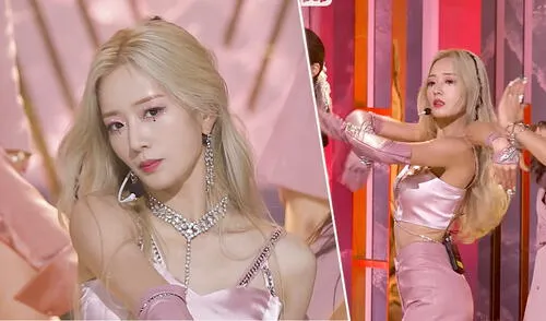 Las botas largas de la cantante la hirieron mientras bailaba. Foto: composición capturas/Inkigayo Las botas largas de la cantante la hirieron mientras bailaba. Foto: composición capturas/Inkigayo