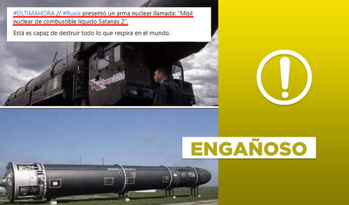 No, estas fotos no exhiben al misil nuclear “Satanás 2” de Rusia en 2022. Foto: composición.