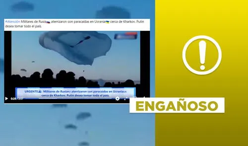 No, video de paracaidistas no corresponde a la guerra entre Ucrania y Rusia en 2022. Foto: composición.
