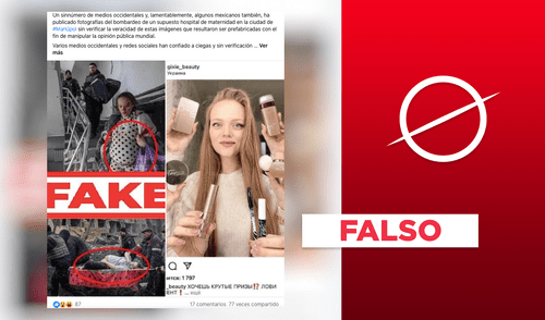 Influencer ucraniana no fingió ser una víctima del atentado a un hospital infantil en Mariupol. Fuente: Captura LR, Facebook.