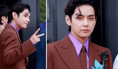 Taehyung de BTS conquistó al público en los Grammy 2022 y llamó la atención por su interacción con Olivia Rodrigo. Foto: composición La República / AFP