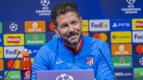 Diego Simeone en la rueda de prensa previa al Manchester City vs. Atlético de Madrid. Foto: Diario AS