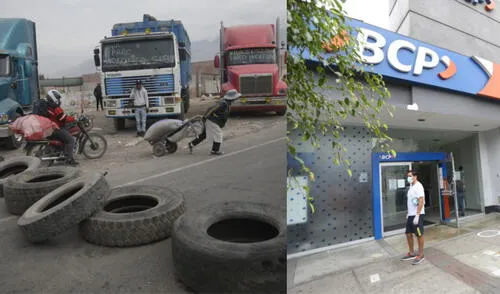 Conoce las instituciones que han suspendido sus labores de atención física al cliente a causa de las vías bloqueadas por las protestas de los transportistas. Foto: composición LR.