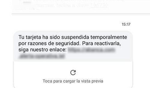 Así suelen ser los mensajes de texto falsos que se hacen pasar por los bancos. Foto: El Español