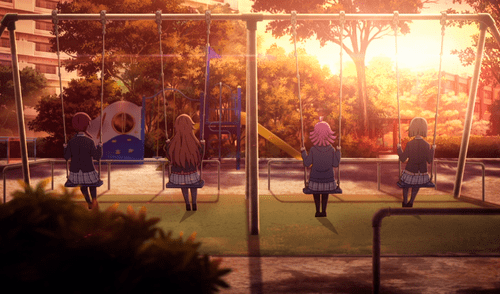 Emma, Kanata, Rina y Kasumi luego de ir a la casa de Lanzhu en el capítulo 2 de "Love Live Nijigasaki High School Idol Club". Foto: Sunrise