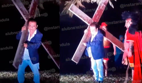 Manolo Rojas participó de la escenificación del vía crucis de Jesús, realizada por la Asociación Cultural Crearte en Huaral. Foto: captura Instarándula