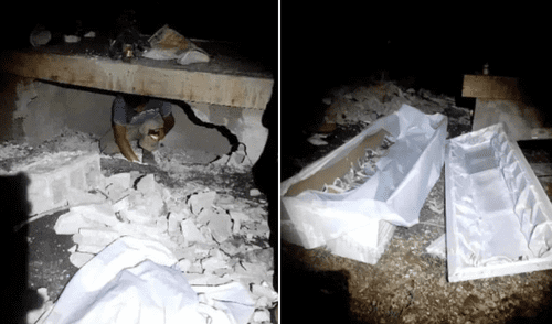 Tumba exhumada por el joven que creyó que su madre seguía con vida. Foto: NTV noticias