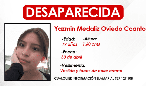 Yazmin Medaliz Oviedo Ccanto está desaparecida desde que abordó un taxi en la autopista Ramiro Prialé. Ella logró enviar una fotografía del conductor a su familia. Foto: LR