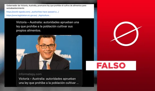 Es falso que Australia haya aprobado una ley que impida a sus ciudadanos cultivar alimentos para consumo propio. Fuente: Captura LR, Facebook.