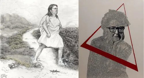 Dos trabajos que exhibe la colectiva: "Yo soy la tierra", de Grace Salvador y "Cristina Gálvez", de Elías Alayza.