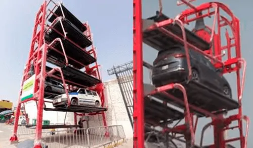 Así luce el primer estacionamiento vertical en Perú. Foto: captura de Panamericana