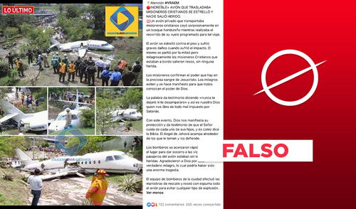 No, avión que se estrelló en Honduras en el 2018 no trasladaba “misioneros cristianos”. Foto: Verificador