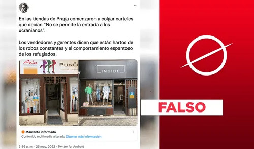 Es falso que dos tiendas de la capital de República Checa hayan prohibido el ingreso a ciudadanos ucranianos. Fuente: composición/Facebook.