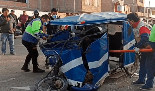 Personal de seguridad atendió a agraviados del choque entre un mototaxi y un volquete. Foto: Municipio de Nuevo Chimbote
