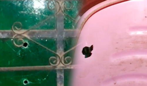 Dos balas impactaron en la puerta del predio y otra en la tina donde se baña una de las menores. Foto: captura de Latina Noticias