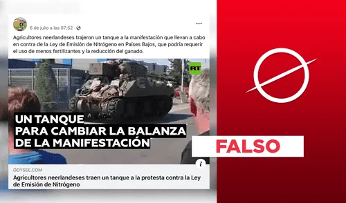 Es falso que agricultores en Holanda llevaron un tanque militar a su manifestación. Foto: composición LR/Facebook