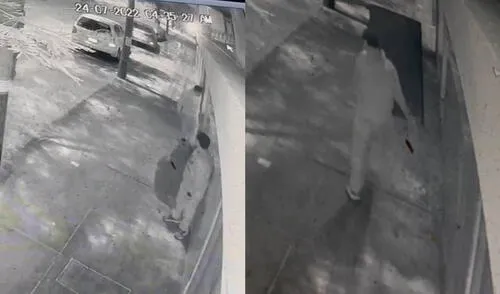 Cámara registró el momento preciso en que los ladrones trepan el muro de la casa y luego salen con los objetos de valor. Foto: composición LR/Mary Luz Aranda- URPI LR