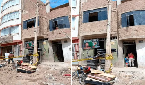 Poste de alumbrado público se encuentra inclinado sobre una vivienda en calle de distrito leonardino. Foto: Composición LR/