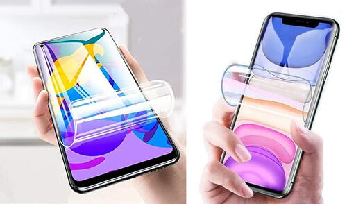 Los protectores de hidrogel están disponibles para cualquier tipo de smartphone. Foto: composición LR / Amazon / Mercado Libre