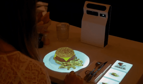 Así luce una hamburguesa en realidad aumentada. Foto: captura de YouTube/HoloLamp