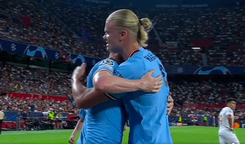 Haaland anotó el primer gol del partido Manchester City vs. Sevilla. Foto: captura ESPN