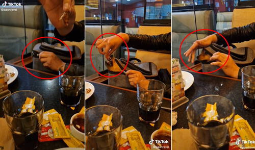 El joven logró esconder en su mochila a su perro para que no lo descubran en el restaurante. Foto: composición LR/captura de TikTok/@ Pawtravel
