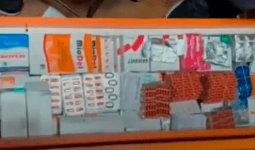Los puestos funcionaban bajo la fachada de venta de mochilas, pero la Policía encontró medicamentos vencidos. Foto: captura de Latina