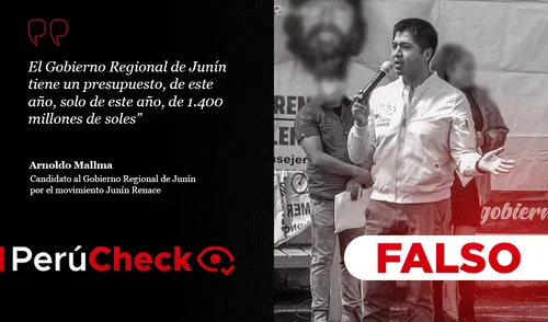 No, el GORE de Junín no cuenta con un presupuesto de S/ 1.400 millones. Foto: PerúCheck No, el GORE de Junín no cuenta con un presupuesto de S/ 1.400 millones. Foto: PerúCheck