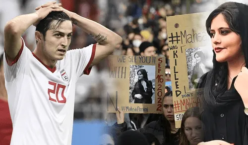 "No puedo quedarme callado y si el castigo es ser expulsado de la selección nacional, es un pequeño precio a pagar por un solo mechón del pelo de una mujer iraní", expresó el futbolista. Foto: Composición LR/AFP. "No puedo quedarme callado y si el castigo es ser expulsado de la selección nacional, es un pequeño precio a pagar por un solo mechón del pelo de una mujer iraní", expresó el futbolista. Foto: Composición LR/AFP.