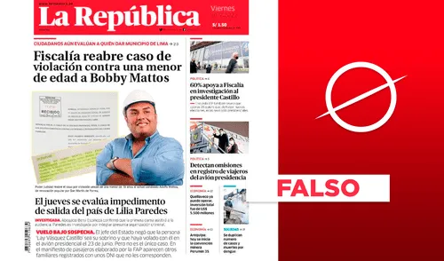 No, La República no ha sacado una noticia que habla sobre la reapertura de un caso de 'Bobby' Mattos. Foto: composición LR / Facebook