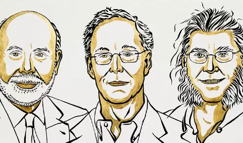 Ben S. Bernanke, Douglas W. Diamond y Philip H. Dybvig recibieron el Premio Nobel de Economía 2022 de manos de la Real Academia Suecia de Ciencias. Foto: Nobel Prize 2022 Ben S. Bernanke, Douglas W. Diamond y Philip H. Dybvig recibieron el Premio Nobel de Economía 2022 de manos de la Real Academia Suecia de Ciencias. Foto: Nobel Prize 2022