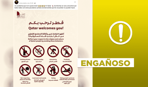 El afiche con prohibiciones no pertenece a una entidad de la FIFA o Qatar. Foto: composición LR/Facebook.