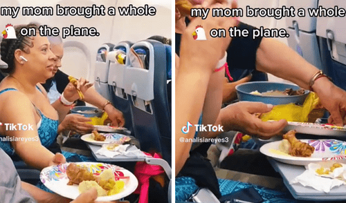 ¡Comida de altura! Madre sorprende al servir pollo frito para su familia en pleno vuelo