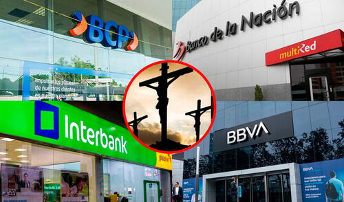 Varios bancos no atenderán debido a los feriados por Semana Santa. Foto: composición de La República/Interbank/Perú Retail/Banco de la Nación Bancos Semana santa
