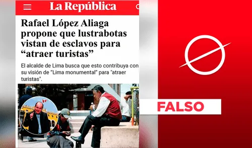 La República no reportó que López Aliaga propuso que lustrabotas "vistan de esclavos para atraer turistas". Foto: composición La República La República no reportó que López Aliaga propuso que lustrabotas "vistan de esclavos para atraer turistas".