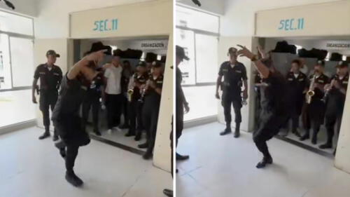 Agentes de la Policía mostraron sus mejores pasos de huaylarsh. Foto: captura TikTok