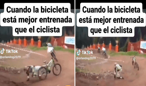 Todo parece indicar que la bicicleta no quería perder la competencia. Foto: composición LR/TikTok/@OrlandoG2079 “La bicicleta está mejor entrenada que el deportista”: se cae en competencia y su vehículo sigue en carrera