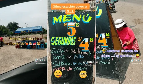 Usuarios elogiaron a la comerciante por ofrecer menú a un bajo costo. Foto: composición LR/TikTok/@Ariesnoehc Peruana sorprende al ofrecer menú de hasta S/4 en San Juan de Lurigancho: "Se ve bueno"
