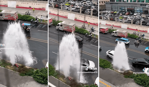 Los conductores formaron fila para darle un buen baño a sus autos. Foto: composición LR/TikTok/@GriseldaWalshzpo870 Autos - Agua - Carwash - TikTok